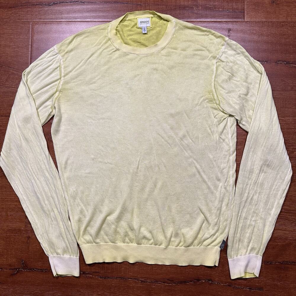Armani Long Sleeve T Shirt Mens L Yellow Ombre Acid Wash Thin Luxury Designer